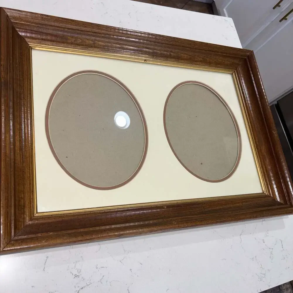 Vintage Wooden Double Oval Photo Frame with Gold Tone Detail 24”x17”
